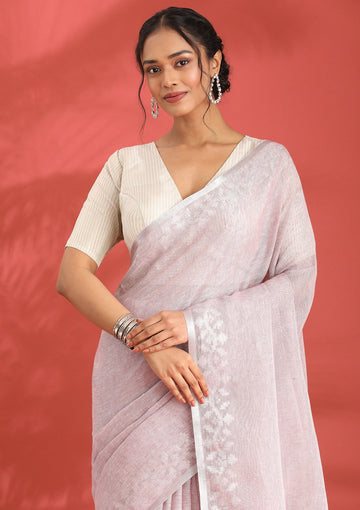 Mauve Linen Woven Saree