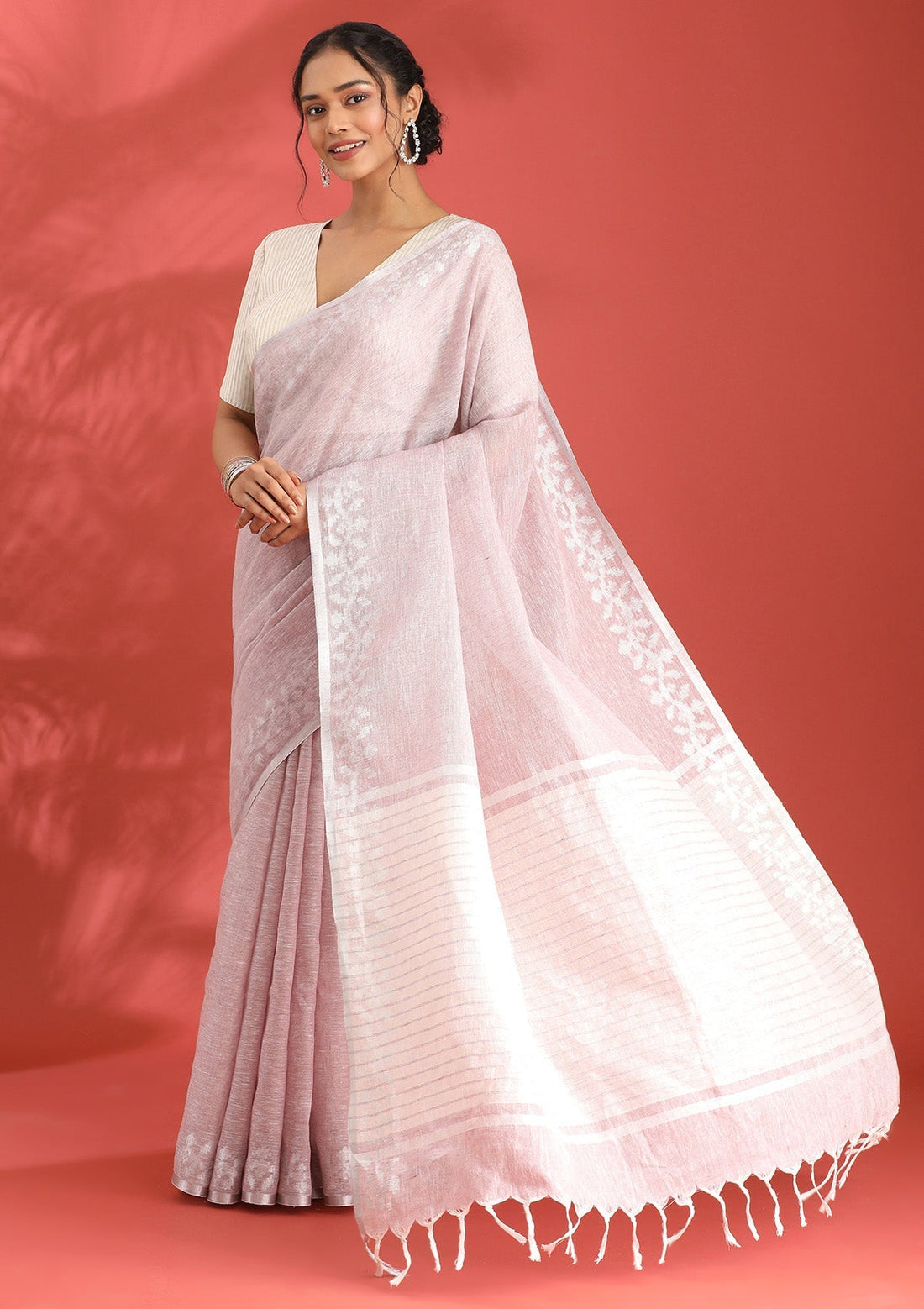 Mauve Linen Woven Saree