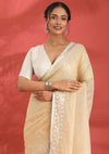 Dusty Yellow Linen Woven Saree