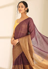 Purple Linen Woven Saree