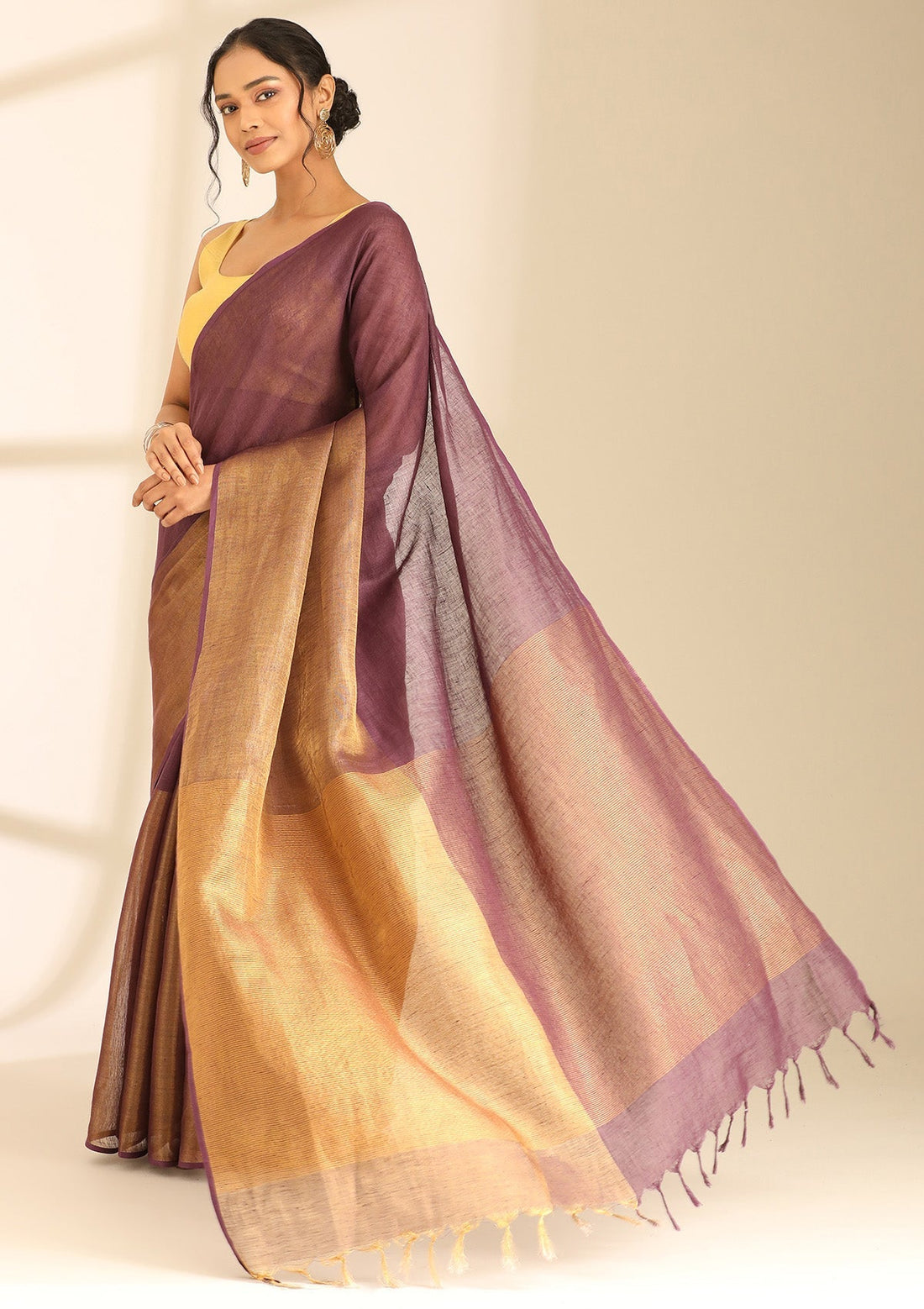 Purple Linen Woven Saree
