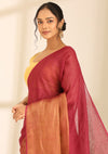 Magenta Linen Woven Saree