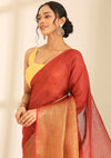 Red Linen Woven Saree