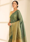 Forest Green Linen Woven Saree