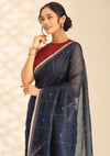 Navy Blue Linen Woven Saree
