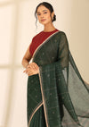 Forest Green Linen Woven Saree