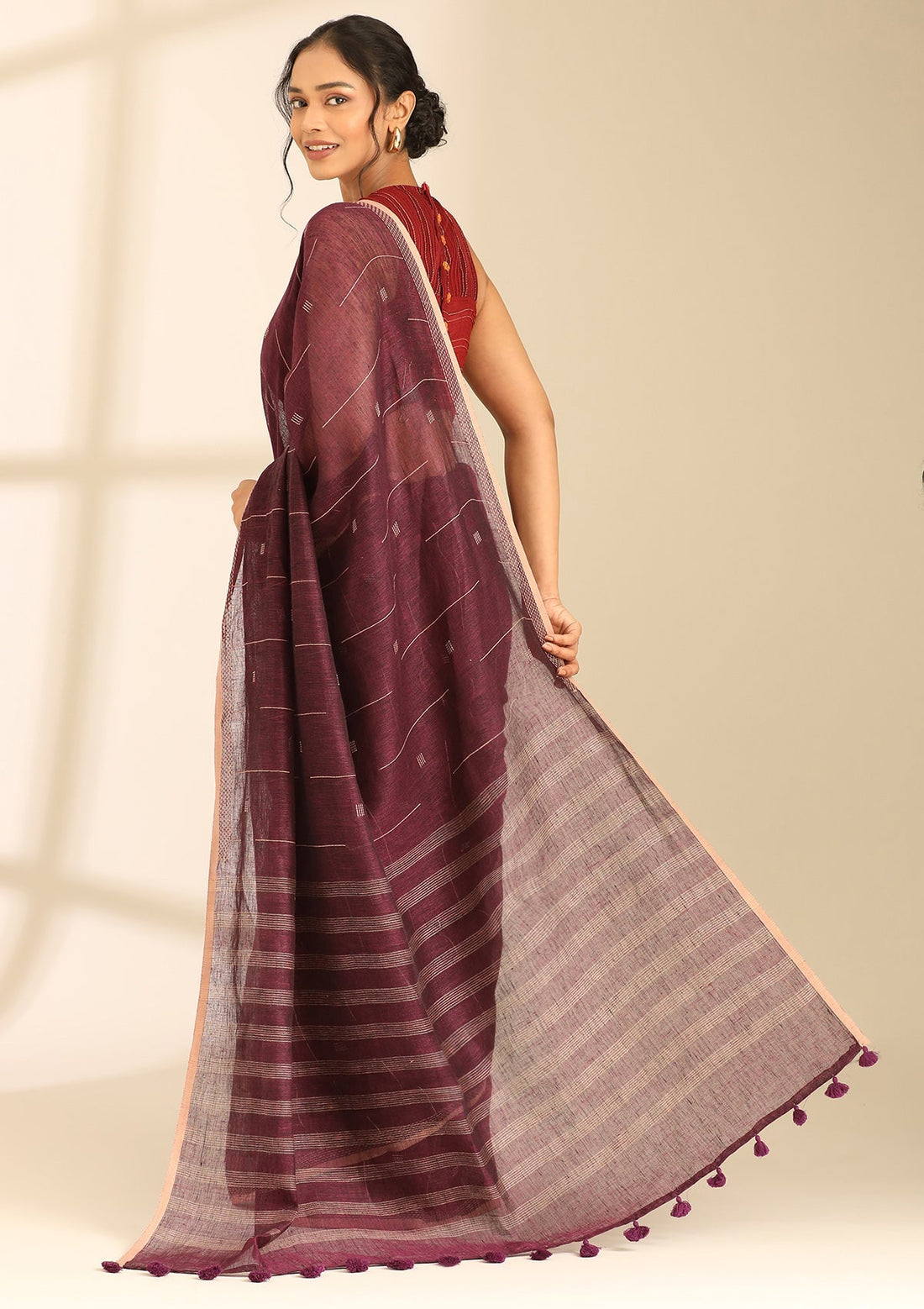 Violet Linen Woven Saree
