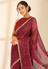 Magenta Linen Woven Saree