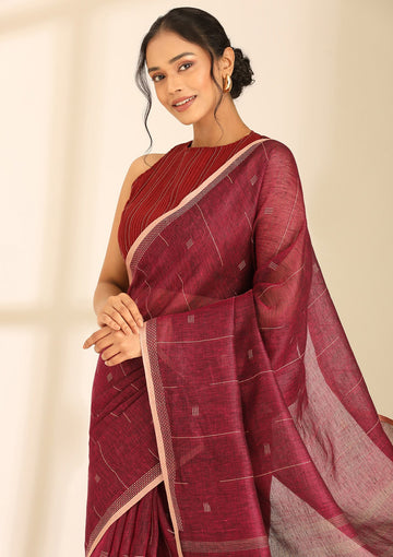 Magenta Linen Woven Saree