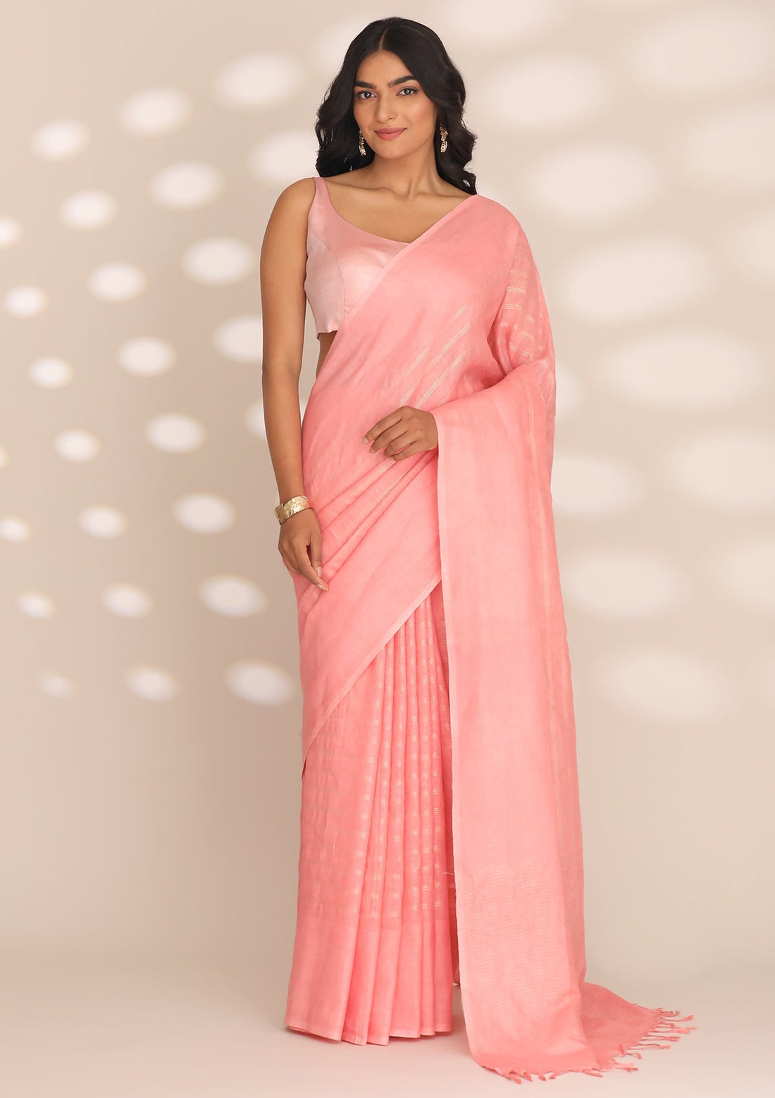 Blush Pink Linen Woven Saree