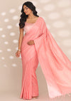 Blush Pink Linen Woven Saree