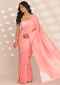 Blush Pink Linen Woven Saree