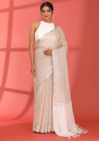 Beige Linen Woven Saree