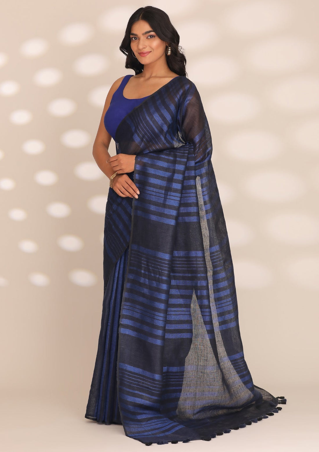 Navy Blue Linen Woven Saree