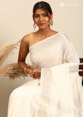 White Linen Embroidery Saree - Taashi