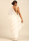 White Linen Embroidery Saree - Taashi