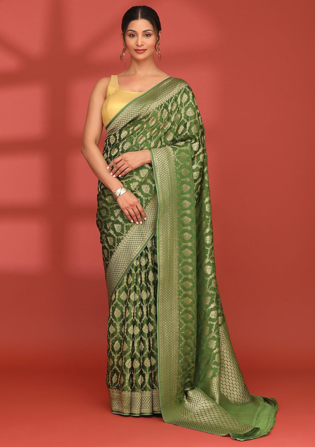 Leaf Green Banarasi Satin Weave Saree