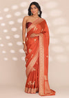 Rust Orange Banarasi Satin Weave Saree