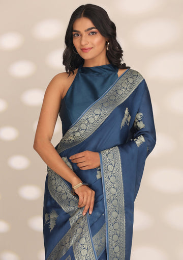 Royal Blue Banarasi Satin Weave Saree