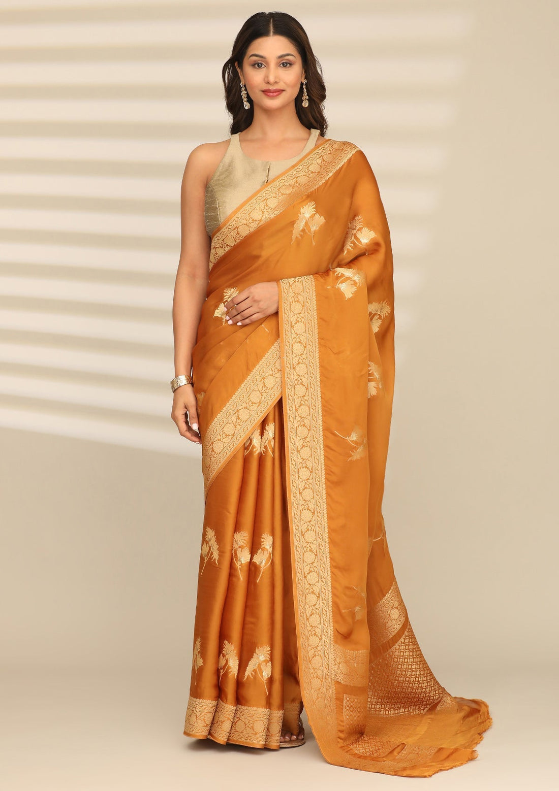 Mustard Yellow Banarasi Satin Weave Saree