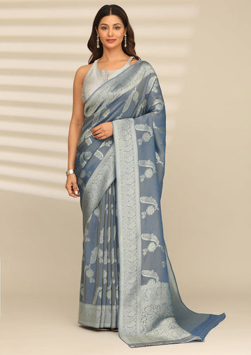 Royal Blue Banarasi Tissue Weave Saree