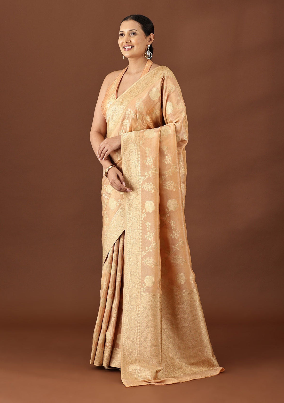 Peach Banarasi Tissue Weave Saree
