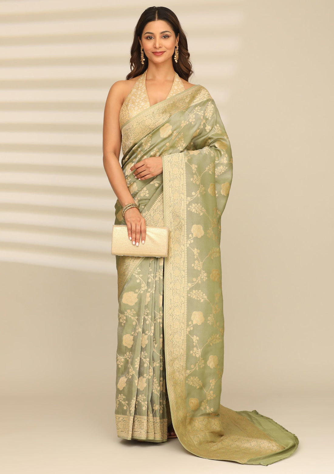Dusty Green Banarasi Tissue Weave Saree