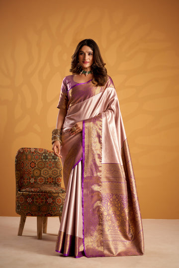 Rose Gold And Purple Color Kanchipuram Saree