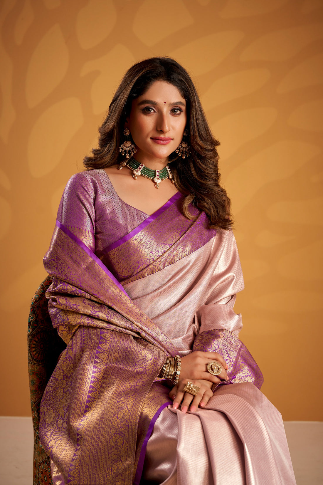 Rose Gold And Purple Color Kanchipuram Saree