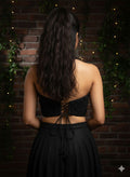 Black Embellished Halter Neck Blouse with Crisscross Back - Taashi