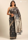 Dark Grey Tussar Contemporary Woven Saree