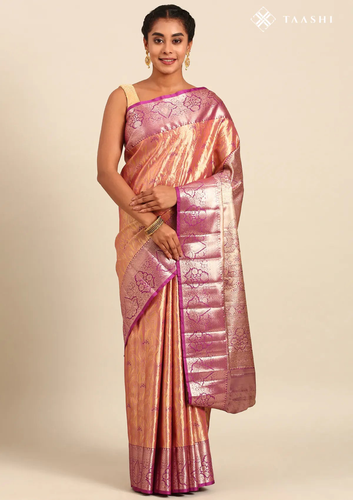 Copper Silk Korvai Tissue Kanjivaram Weave Saree