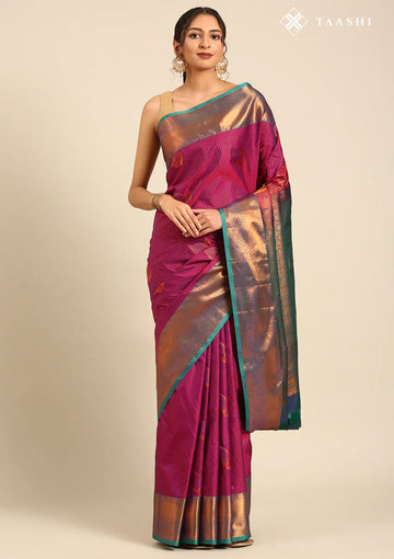 Magenta Tissue Checks Silk Saree