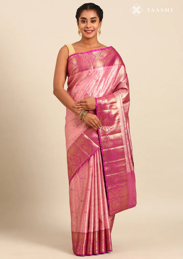 Blush Pink Silk Korvai Tissue Kanjivaram Weave Saree
