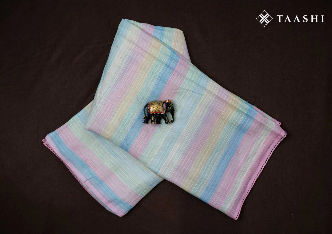 Multicolor Striped Linen Saree