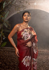 Maroon Organza Contemporary Embroidered Saree