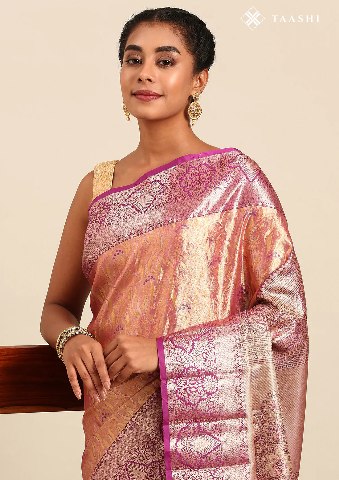 Copper Silk Korvai Tissue Kanjivaram Weave Saree