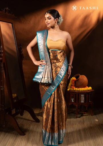 Dark Copper Jacquard Pattern Kanchipuram Saree
