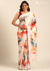 Beige Satin Contemporary Printed Saree