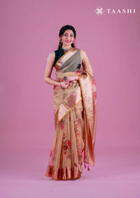 Dusty Yellow Organza Contemporary Printed Saree