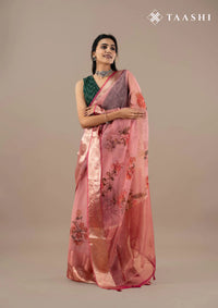 Dusty Pink Organza Contemporary Printed Saree