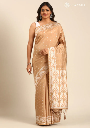 Beige Stylised Ikat Pattern Tussar Saree