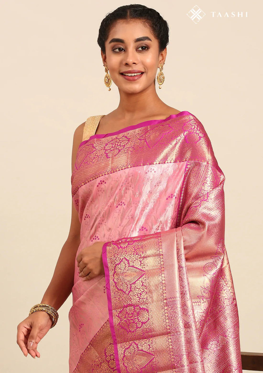 Blush Pink Silk Korvai Tissue Kanjivaram Weave Saree