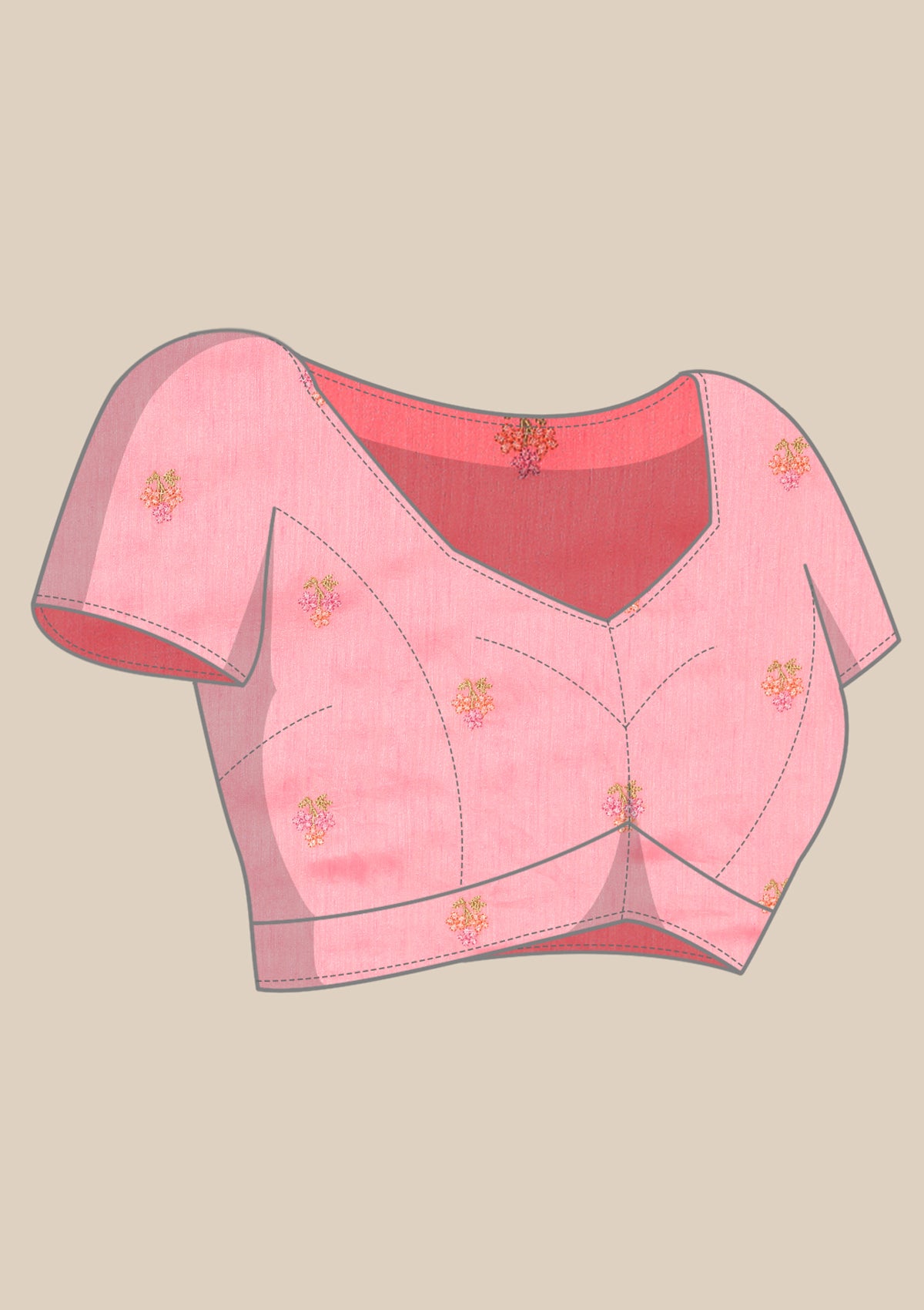 Pink Floral Embroiderd Linen Saree - Taashi