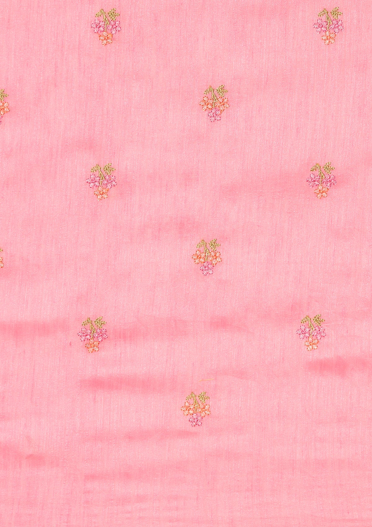 Pink Floral Embroiderd Linen Saree - Taashi